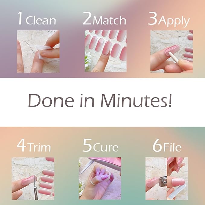 Semi Cured Gel Nail Strips, 20 pcs Nail Wraps, Glaze Stickers, Salon Quality French Manicure, Full Decal Gel Polish Strips, Long Lasting SCG, Easy on, UV Required (Butterfly Fairy)