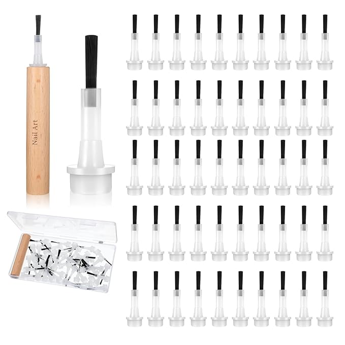 51 Pcs Replacement Nail Polish Brush Set Disposable Nail Art Polish Brushes Kit with Handle Soft Bristles Dip Powder Liquid Replacement Brushes with Wooden Polefor Nails Art Salon DIY