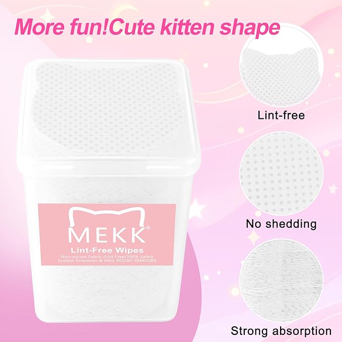 MEKK 400PCS Lint Free Nail Wipes for Nail Polish Remover,Cat Shape Eyelash Extension Glue Wipes,Super Absorbent Soft Non-Woven Acetone Gel Nails Wipes Dry Wipes for Nail Prep(White)