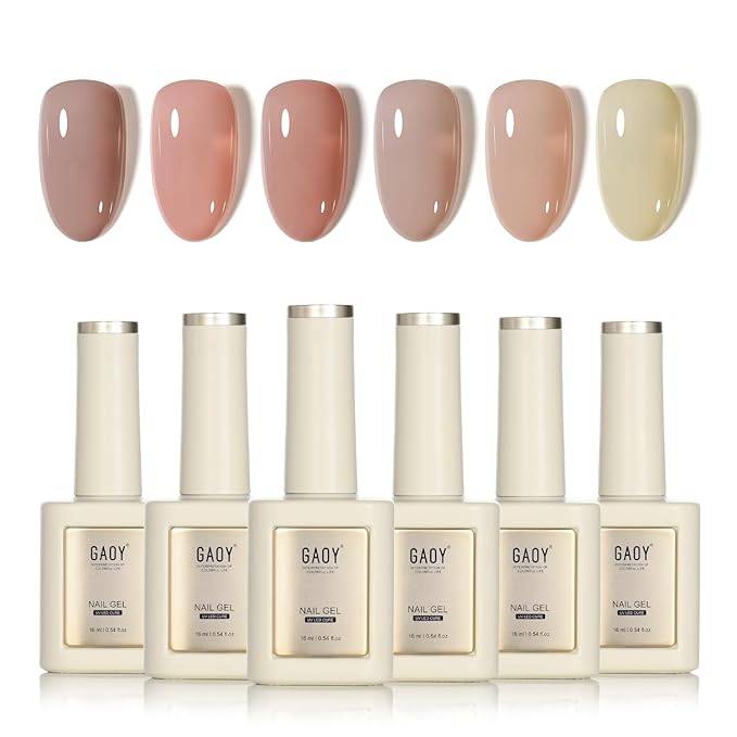 GAOY Nude Jelly Pink Gel Nail Polish Set, 6 Colors 16ml Jelly Translucent Gel Polish Kit, UV Light Cure for Nail Art DIY and Salon, Dusky Rose