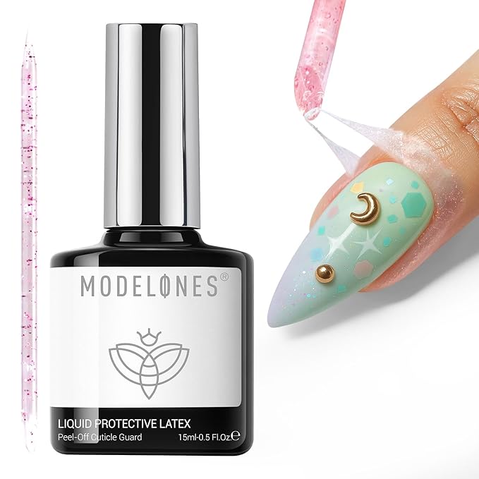 modelones Gel Polish Liquid Latex for Nails, 15 ml Peel Off Nail Polish Barrier with Stick, Fast Dry Cuticle Guard, Skin Protector for Fingers