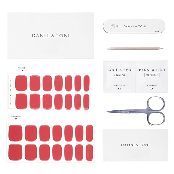 DANNI & TONI Semi Cured Gel Nail Strips Mauve (Camellia) Carmine Red Glossy Nail Wraps 28 Stickers