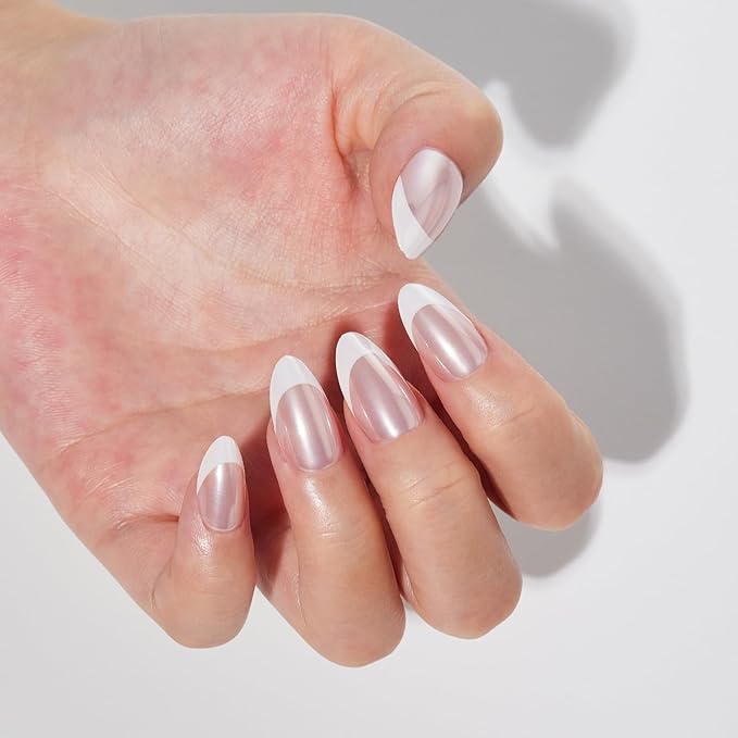 Findigit Press On Nails Short French Tip - Short Soft Gel Press On Nails with Nail Glue, Fit Natural Reusable Stick On Nails in 16 Sizes - 32 Fake Nails Kit,Jelly French