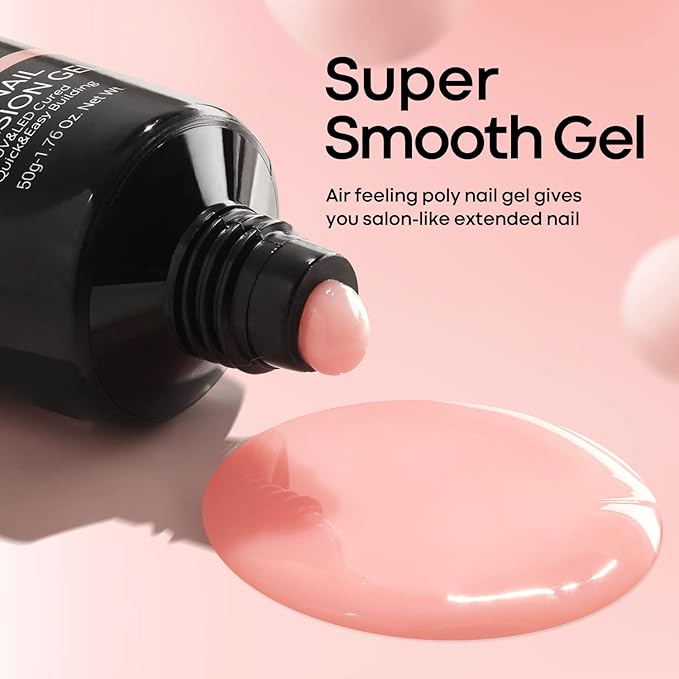 modelones Poly Nail Gel Builder Extension Nude Nature Color Light Apricot Acrylic Enhancement Thickening Trendy Nail Art Design Salon Professional Technician Tool 50ML 1.76oz