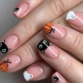 Curvlife Press on Nails Acrylic Fake Nails with Design Full Cover False Nails Reusable Nail Kit with Nail Glue Adhesive Tabs Nail File Artificial Glue on Nails (Halloween colours1)