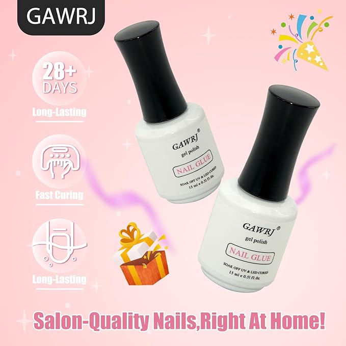 Nail Tips Gel Nail Glue Bulk 4 Pcs 15ml 9 in 1 Adhesive Gel Nail Polish for Salon - Strong Nail Glue for Press On Nails Nails Acrylic Tips - Christmas Nail Art, Valentine's Day Girl Gift