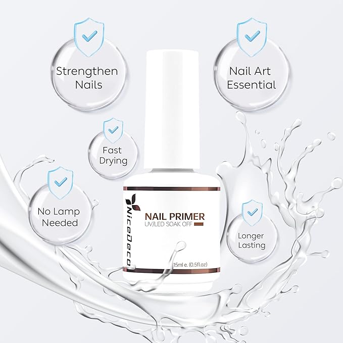 Nicedeco Hema Free Nail Primer Cruelty Free Vegan Nail Bonder, Fast Air Dry, No Lift Prep for Gel and Acrylic Powder, Foundation for Long-lasting Nail Polish