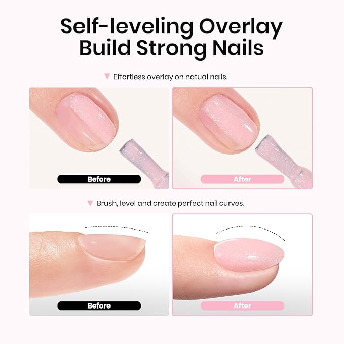 Beetles Rubber Base Color Gel Nail Polish Set 6 Colors Glitter Nude Pink Color Base 5 in 1 White Gel Polish Strengthener for Thin Nails Soak Off U V Nail Art DIY Gift for Women