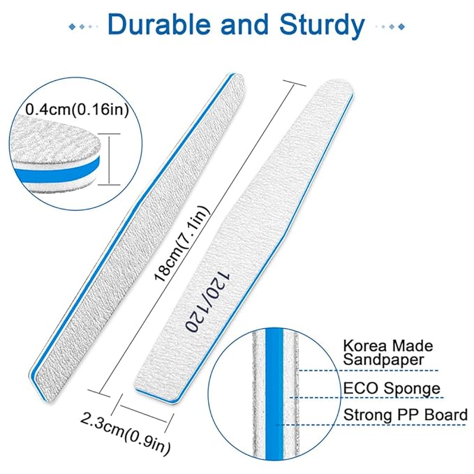 120/120 Grit, 12pcs Nail File for Poly Nail Extension Gel Emery Boards, for Acrylic Nails Coarse for False Nails Manicure Pedicure Tools for Home Salon