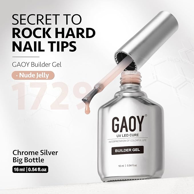 GAOY Builder Gel for Nails, 16ml Nail Strengthener in a Bottle, Nail Extension Hard Gel, Soak Off Long Lasting UV Light Cure, 1729 Nude Jelly, Base Coat Top Coat Needed