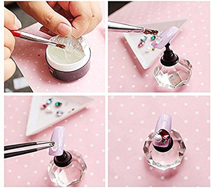 Nail Art Rhinestone Glue Super Sticky 8ml Gem Gel Manicure Polish Adhesive Builder Decoration (UV Light Cure Needed) with Tray Shiny Stone and Paiting Pen
