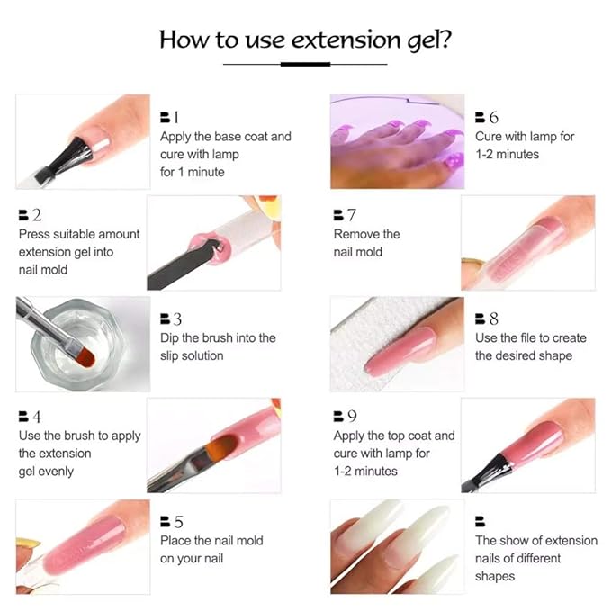 Nail Extension Gel Kit, Gel Nail Kit with UV Light, Nail Enhancement Extension Kit Manicure Set with 3 Colors Extension Nail Gel, Base Top Coat, 100 Extension Nail Tip for Nail Art Starter Kit(F)
