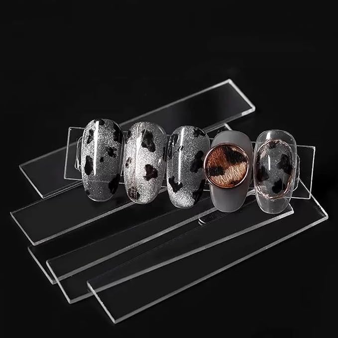 10 Sheets Double Sided Nail Tape with 48PCS Clear Nail Design Tips Display Stand Holder, Removable Adhesive Tape for Press on Nails Packaging Nail Art Practice Holder Colors Designs Showcase