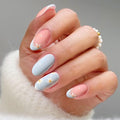 JMEOWIO Gel Nail Stickers Blue White Flower French Tip Semi Cured Gel Nail Strips Wraps UV/LED Nails Art Design Decoration Accessories