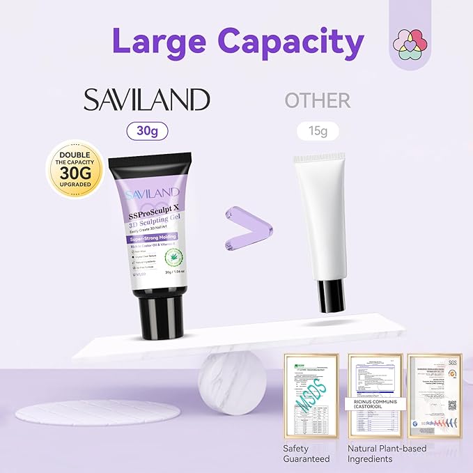SAVILAND 1.06oz 3D Gel Nail Art, No Wipe Clear Sculpting Gel for Molding Carving Rhinestone Glue for Gems Decoration Adhesive 3D DIY Design for Home Salon Christmas Gift Set