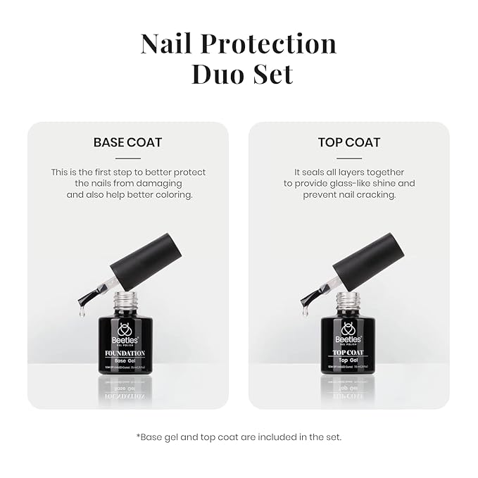 Beetles Black White Gel Polish Set - 4Pcs Gel Polish Kit Black White Colors Gel with No Wipe Top & Base Coat Nail Kit Soak Off UV LED Lamp Manicure Salon DIY Home