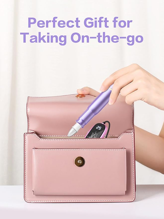 Subay Professional Manicure Pedicure Kit, Electric Nail Drill Set with LED Display, 25000RPM, 11-Piece Attachments Plus 20 Sanding Bands, Nail Grinder Tool for Women Men Baby Pets (3.Purple)
