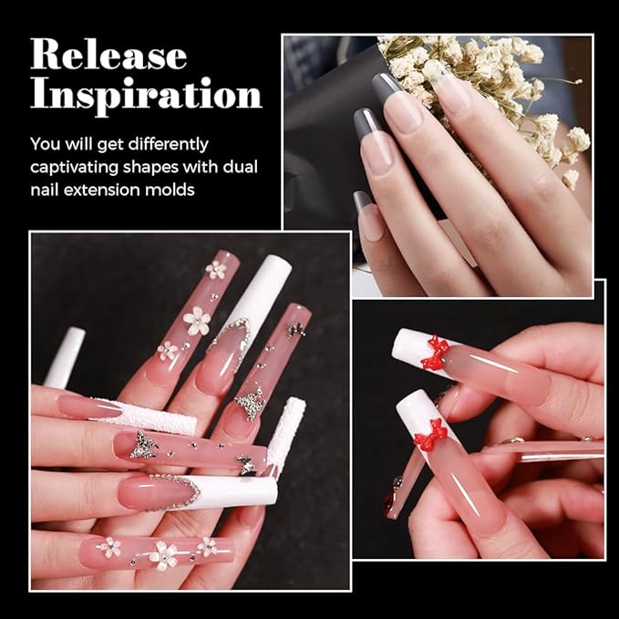 Nail Dual Forms for Poly Gel, 288PCS French Nail Forms, 8 Shapes, 12 Sizes Clear Poly Gel Nail Molds for DIY Nails Extension Kit for Salon-Quality Manicures at Home