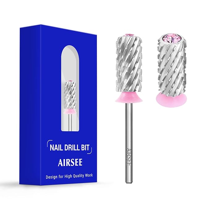 AIRSEE Tungsten Carbide Acrylic Nail Drill Bit Efile Electric File Machine Head Tip for Manicure Polishing Art Remove Gel 3/32" 2 Way Beginner Safety Pink Crystal Top Barrel 3X Coarse-3XC
