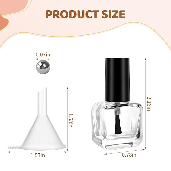 4Pcs Empty Nail Polish Bottles with Brush, Small Polish, Container with Funnel Mixing Balls, 5ML Glass Bottle for Nail Art Samples
