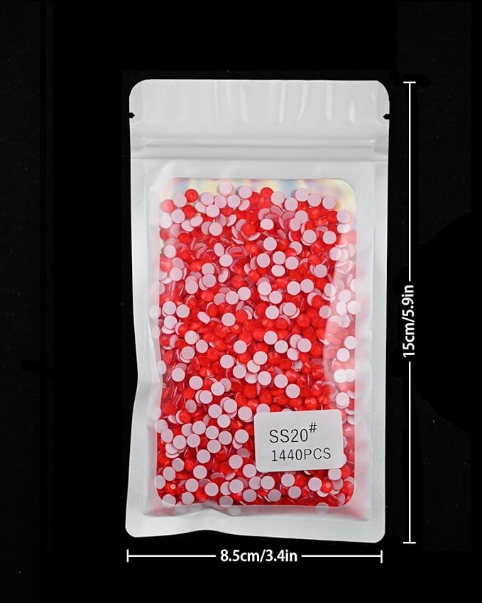 Flatback Glass Rhinestones,Bedazzler Gems 1440pcs Non Hotfix Crystal Rhinestones for Crafts Nail Charms Clothes Tumblers,Red Neon,SS20