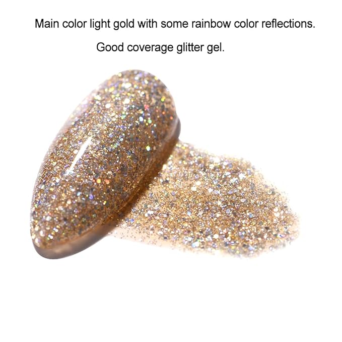 FZANEST Glitter Gel Nail Polish Led UV Gel Polish Sparkle Color Soak Off Nail Art (Diamond light gold)