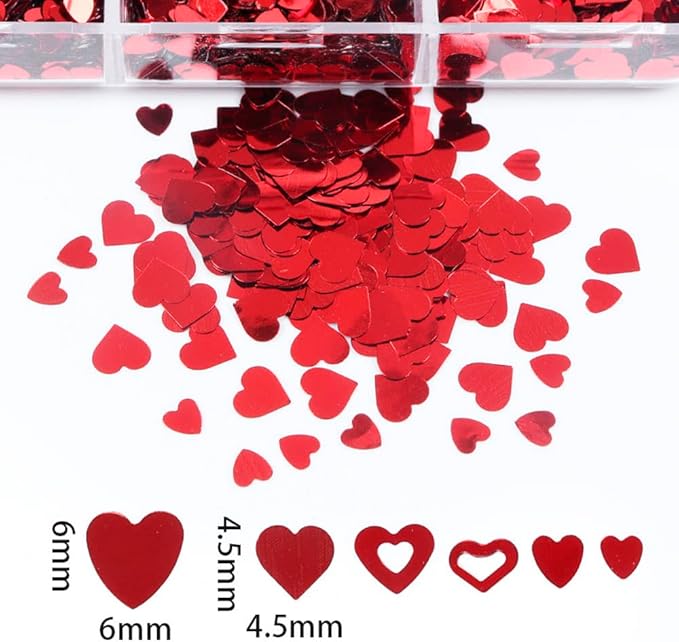 3D Nail Art Heart Red Sequin Valentine's Day Holographic Laser Romantic Stickers Nail Art Glitter Decoration Decals for Woman Girl 6 Grids