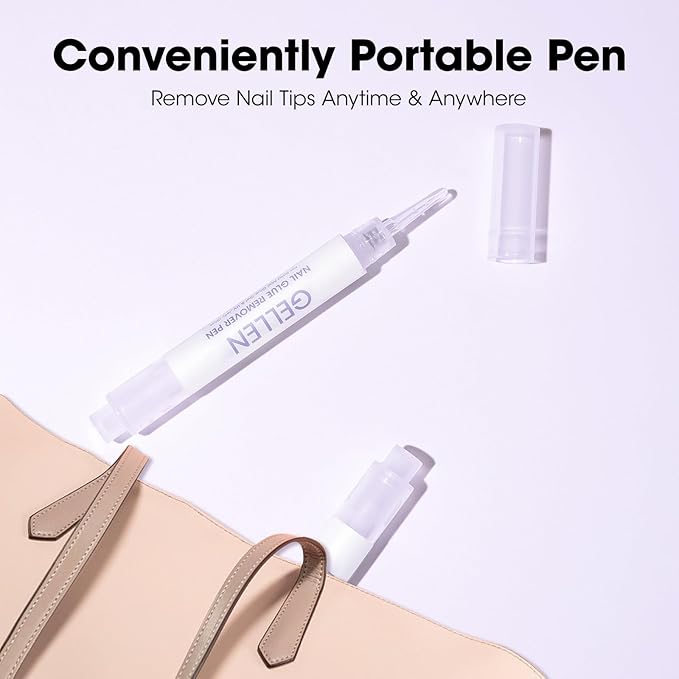 Gellen Nail Glue Remover 5 Pcs, Glue Remover Pen for Press on Nails, Non Acetone Press on Removal, 10s Quick Remove for Nail Tips Fake Nails Solid Glue Gel