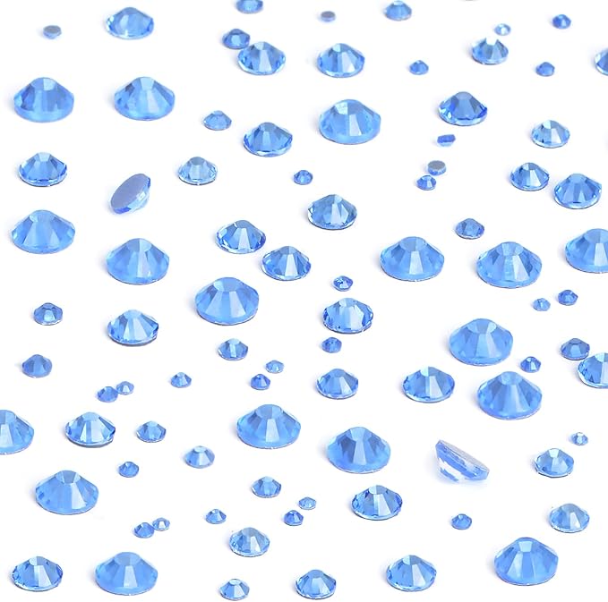 NCB Hotfix Iron on 8000pcs Crystal Rhinestones Round Gem for Crafts Decoration DIY Jewelry Making with a Tweezers and 2 Picking pens (Lt. Sapphire, 6Sizes SS4-SS30)