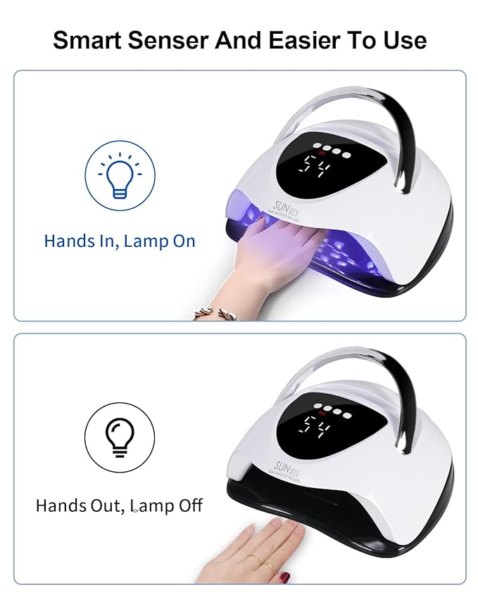 Professional 288W UV/LED Nail Lamp with Smart Sensor, 63 LED Beads UV Light for Gel Nails, 4 Timer Settings, Portable Handle Fast Curing Gel Nail Dryer for Gel Polish, Salon & Home Use