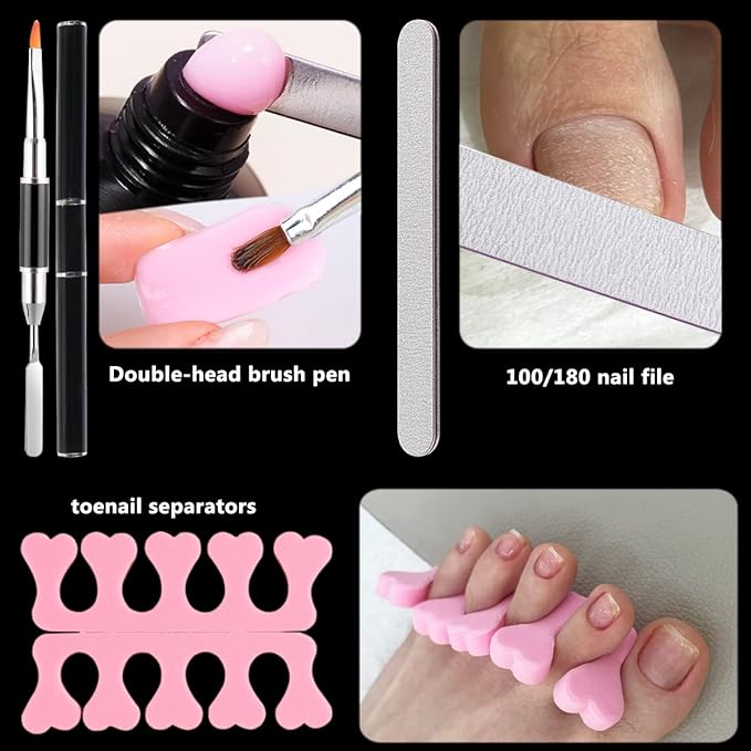 300PCS Toenail Extension Dual Form for Poly Gel, Full Cover Square French Tips Reusable Molds for Pedicure Nail Art Builder Tools with Brush Nail File Separators Salon Supplies