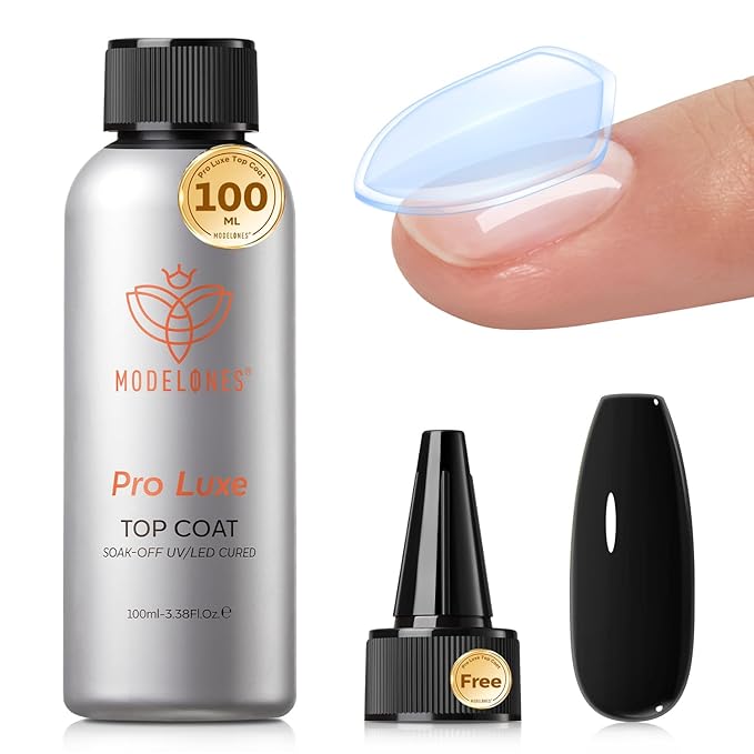 modelones Gel Top Coat, 100ml No Wipe Extra Glossy Gel Nail Polish Long-Lasting High Gloss Bulk Salon Grade Top Coat Refill Clear Nail Polish, for Nail Techs, Manicure Stores & DIY