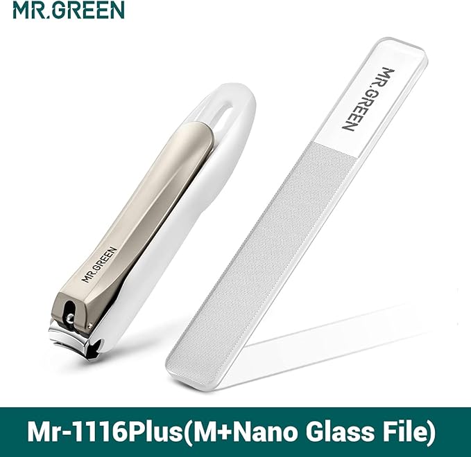 MR.GREEN Nail Clippers Anti Splash Fingernail Cutter Stainless Steel Manicure Tools Nail Scissors Detachable Design Nail Trimmer (M+Nano Glass File)