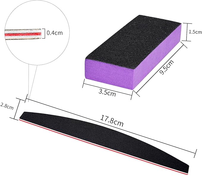 Nail File and Thin Buffer Block, Reusable Black Half Crescent Shape Double Sided Manicure Tools, Thin Sanding Buffing Grinding Plisher File, 100/180 Grit