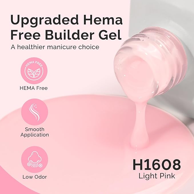 MelodySusie Hema Free Light Pink Builder Nail Gel for Nails Thickening, 0.5 Fl Oz, Soak Off UV Extension Gel, Nail Art Design Salon DIY Manicure at Home for Women H1608