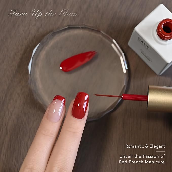 GAOY Red Swirl Gel Nail Polish Art Liner, 12ml Bright Red Color Nail Paint Design with Thin Brush, UV Light Cure for DIY French Manicure at Home