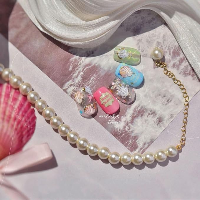 Aurora Pearl Seashell Nail Stickers Colorful Bow Nail Designs 3D Self-Adhesive Conch Nail Decals 5D Embossed Ocean Nail Art Stickers Summer Sticker Manicure Accessories for Women DIY Nails 1 Sheet
