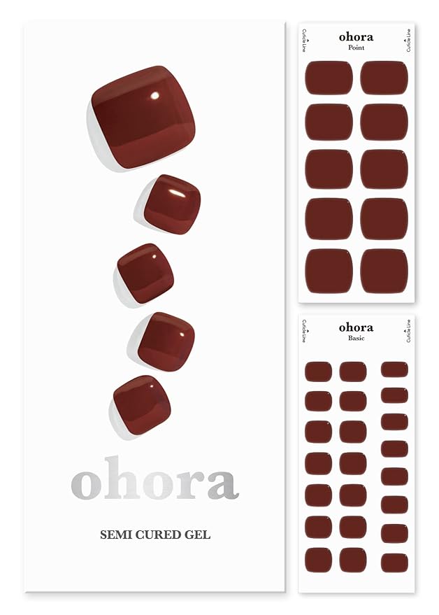 ohora Semi Cured Gel Pedi Strips (P Chilly Red) - Works with Any Pedi Lamps, Salon-Quality, Long Lasting, Easy to Apply & Remove - Includes 2 Prep Pads, Pedi File & Wooden Stick