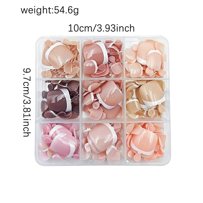 9Packs 216Pcs French Tip Press on Toe Nails Short Square Fake Toenails Glossy Chrome Acrylic Nails Nude Nature Artificial False Toe Nail Glue on Nails for Women Girls Manicure Nails Decoration
