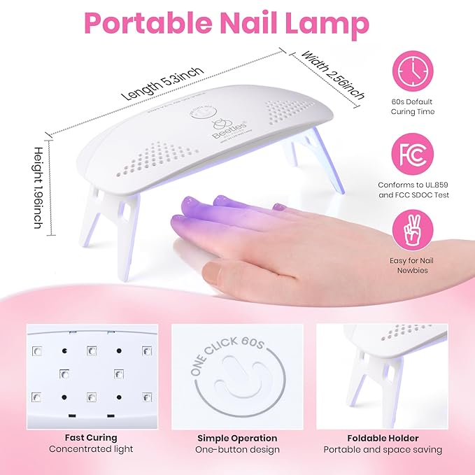 Beetles 2 Colors 8ML White Pink Gel Nail Polish Kit with U V Light, 6 Pcs Gel Polish Set French Tip DIY Manicure Kit with Base & Top Coat Nail File for Beginners Soak Off Gifts for Women Girls Teens