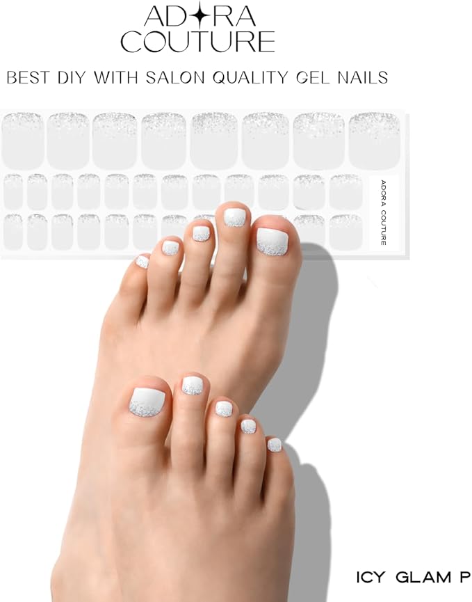 Semi Cured Gel Nail Strips – 32 Pcs Gel Pedicure Stickers - UV Nail Wraps for Toenails, Easy Application, Long Lasting, Salon Quality & UV Light Required - ICY Glam P
