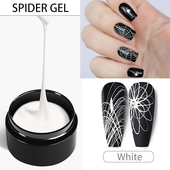 5g/0.18oz Spider Gel Kit for Nails, Spider Design for Art Wire Drawing Nail Gel for Line with Brushes for Nail Art (White Black Silvery)