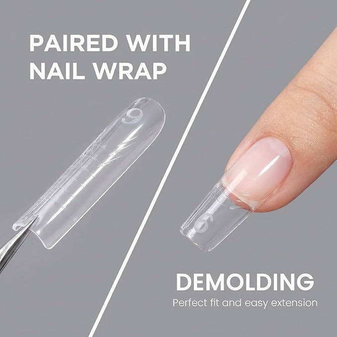 Nail Dual Forms 240Pcs Coffin - Long Nail Extension Molds for Polygel Builder Gel Professional Nail Art Kit 15 Sizes | Glirops
