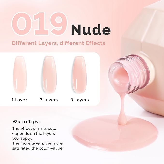 MelodySusie Builder Nail Base Gel Nude Builder Gel for Nails Thickening, Soak Off UV Gel,Extension Gel Rhinestone Nail Glue Gel in a Bottle for Nail Art Design Gift for Women-019