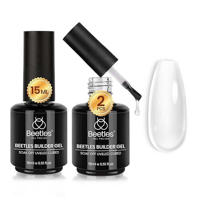 Beetles Builder Gel for Nails,2 Pcs 8 in 1 Clear Building Gel for Strengthening Natural Nail Apex & Extension for DIY Salon at Home,Friendly for Beginner,UV LED Lamp Cured Rhinestone Glue in a Bottle