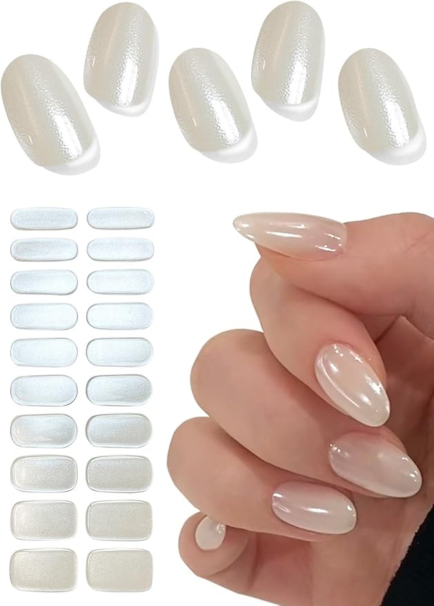 Semi Cured Gel Nail Strips, Glazed Donut, White 20pcs Adhesive UV Sticker, Wraps for Home Manicure DIY