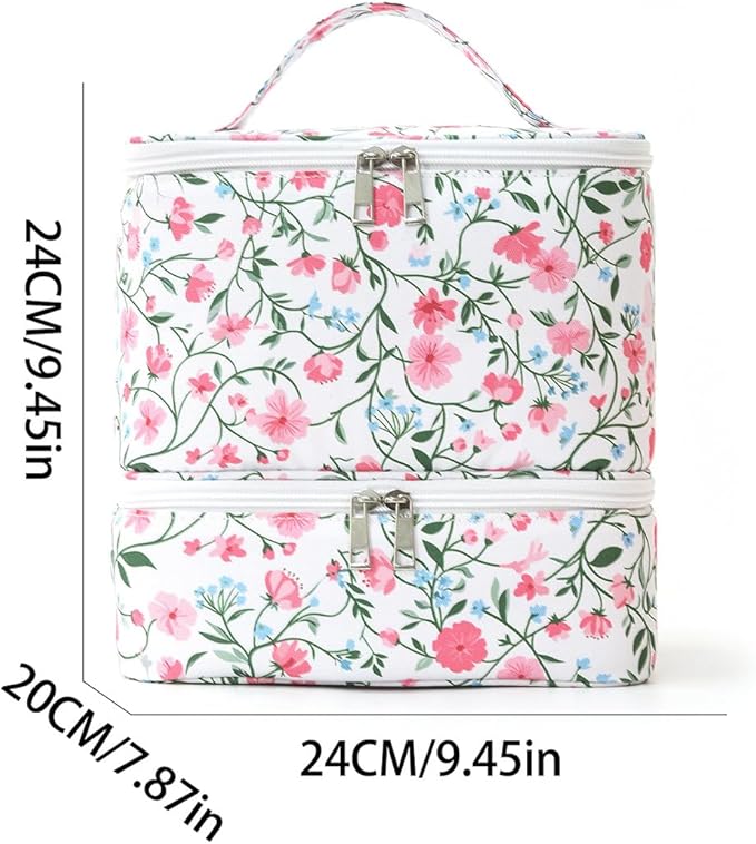 Nail Polish Organizer Aesthetic Nail Organizers and Storage, Bow Nail Supplies Kit Organizer Travel Carrying Case for Manicure Tools (Floral F, 2 Layer)