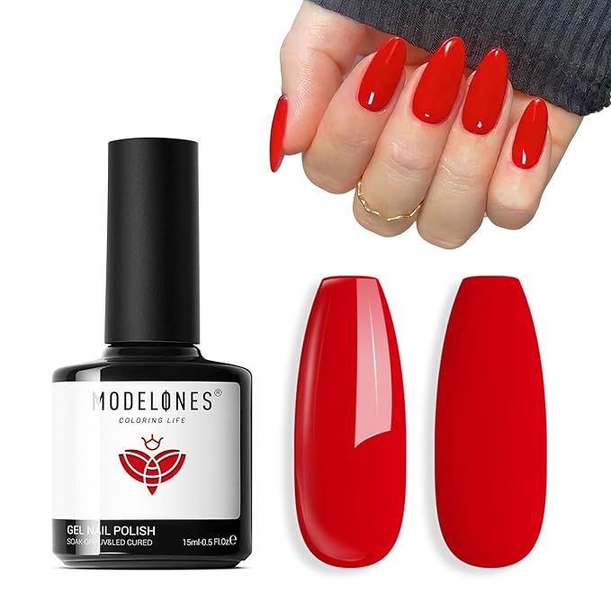 modelones Red Gel Nail Polish Nail Bright Ferrari Red Gel Polish Nails Soak Off LED Nail Art DIY Salon Manicure 15 ML