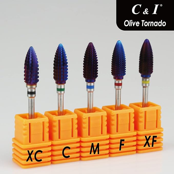 C&I Tapered Tornado & Olive Tornado Nail Drill, E File for Manicure Drill Machine, Professional Nail File to Quick Remove Nail Gels (XF, Olive)