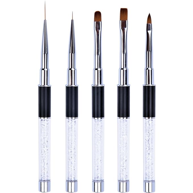 5Pcs Nail Art Brush Set Rhinestone Handle Gel Polish Nail Art Design Brushes for Salon and Home DIY Manicure